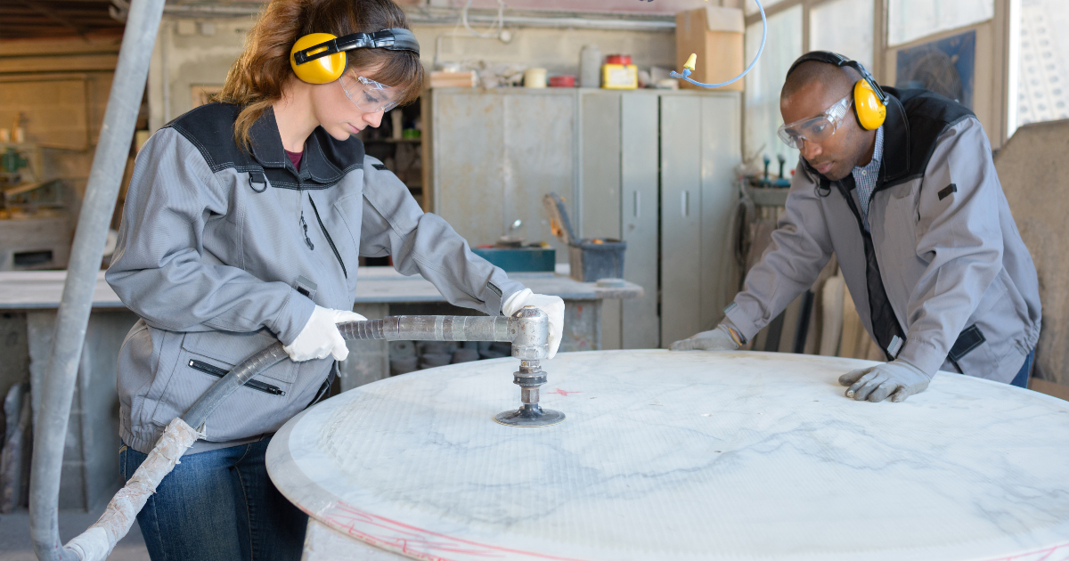 polishing the marble